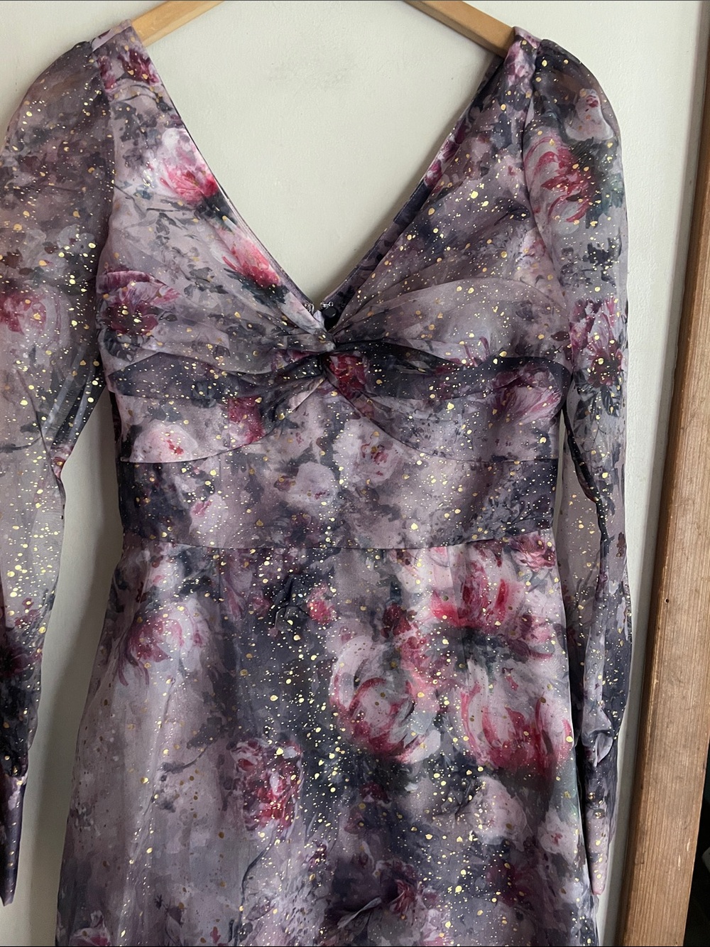 MARCHESA Twisted Floral Appliquéd Printed Organza Gown Mauve Lilac - Picture 4 of 16